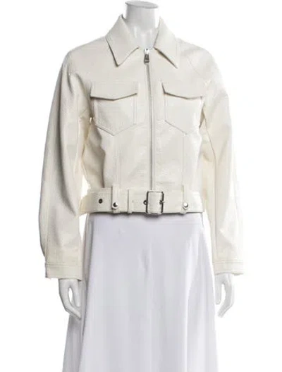 Pre-owned Cinq À Sept Faux Leather Biker Jacket In Neutral