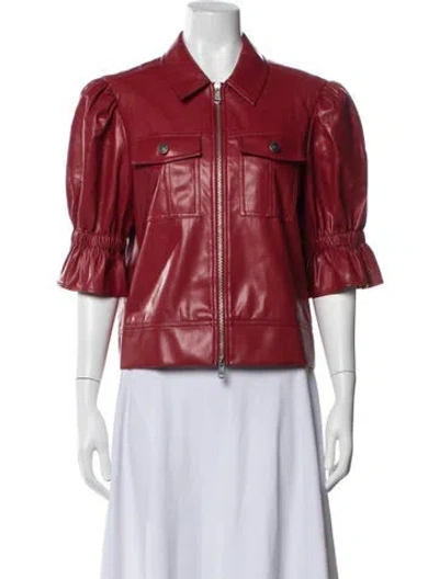 Pre-owned Cinq À Sept Faux Leather Jacket In Red