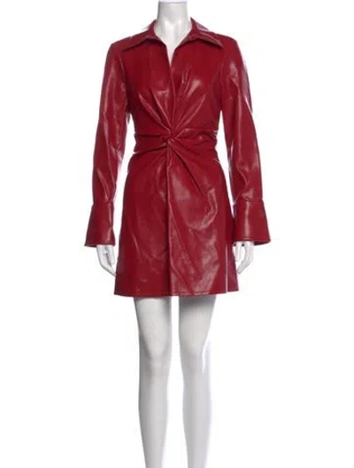 Pre-owned Cinq À Sept Faux Leather Mini Dress In Burgundy