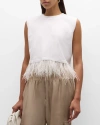 CINQ À SEPT FEATHER-HEM CROPPED SLEEVELESS T-SHIRT