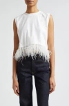 Cinq À Sept Charisse Feather Trim Top In Ivory