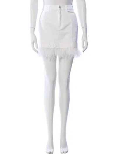 Pre-owned Cinq À Sept Feather Trim Mini Skirt In Neutral