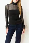 Cinq À Sept Feather Trim Shantel Top In Black In Black