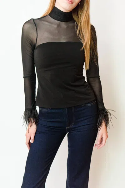 Cinq À Sept Feather Trim Shantel Top In Black