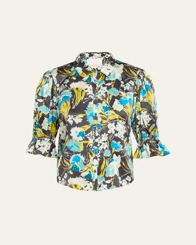 Cinq À Sept Fiona Floral Puff-sleeve Top In Obsidian Multi