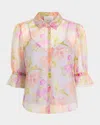 Cinq À Sept Fiona Floral Puff-sleeve Top In Pale Lavender M