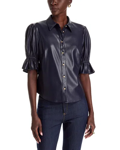 Cinq À Sept Cinq A Sept Fiona Lite Faux Leather Flare Cuff Top In Blue