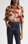 Cinq À Sept Fiona Mae Bouquet Satin Button-up Shirt In Multi