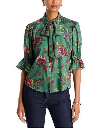 Cinq À Sept Cinq A Sept Fiona Printed Chiffon Bow Blouse In Green
