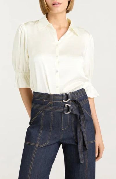 Cinq À Sept Fiona Ruffle Cuff Silk Button-up Shirt In Neutral