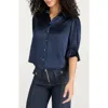 Cinq À Sept Fiona Ruffle Cuff Silk Button-up Shirt In Blue