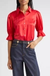 Cinq À Sept Fiona Silk Satin Short-sleeve Top In Cardinal