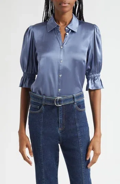 Cinq À Sept Fiona Ruffle Cuff Silk Button-up Shirt In Animal Print