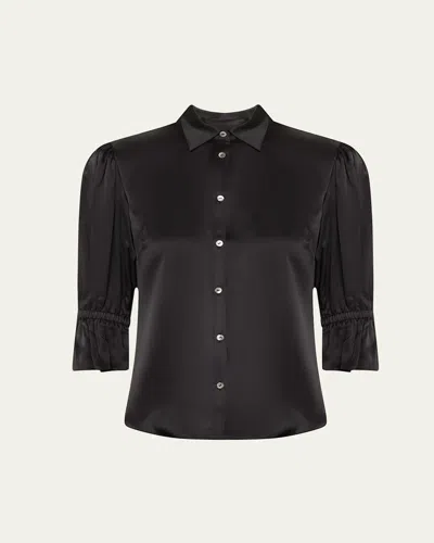 Cinq À Sept Fiona Silk Satin Short-sleeve Top In Ivory