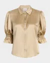 Cinq À Sept Fiona Silk Satin Short-sleeve Top In Khaki