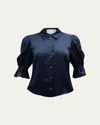 Cinq À Sept Fiona Ruffle Cuff Silk Button-up Shirt In Blue