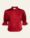 Cinq À Sept Fiona Silk Satin Short-sleeve Top In Rosewood