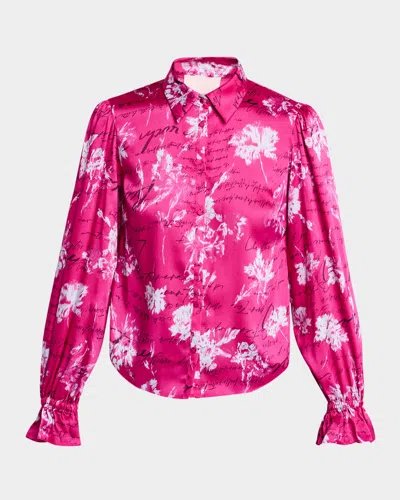 Cinq À Sept Fiona Warm Carnation Blouson-sleeve Top In Plum Radish Multi
