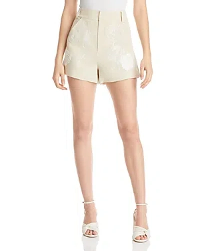 Cinq À Sept Cinq A Sept Floating Roses Embroidered Shorts In Beige