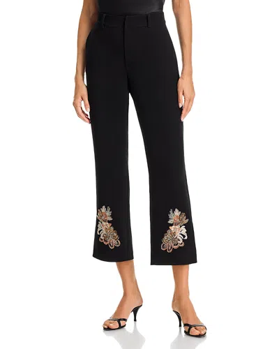 Cinq À Sept Cinq A Sept Floral Border Cropped Kerry Pants In Black