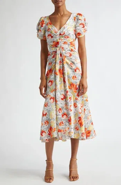 CINQ À SEPT CINQ À SEPT FLORAL CENTER RUCHED BUTTON FRONT DRESS