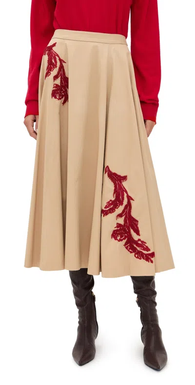 Cinq À Sept Floral Embellished Rizzo Skirt Khaki/cherryrose In Brown