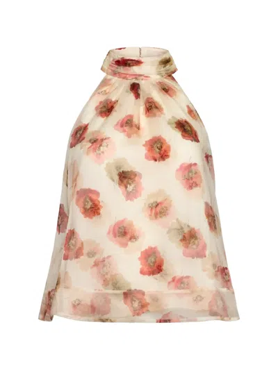 Cinq À Sept Floral Halterneck Blouse In Neutral