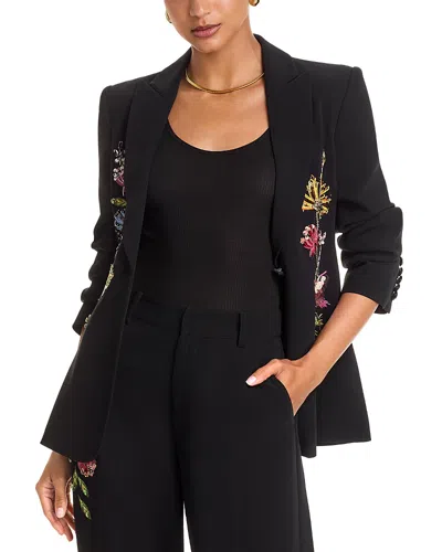 Cinq À Sept Cinq A Sept Floral Mixed Media Blazer In Black
