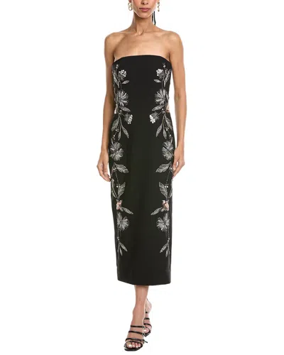 Cinq À Sept Floral Mixed Media Niles Strapless Dress In Black