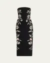 Cinq À Sept Floral Mixed Media Niles Strapless Dress In Black