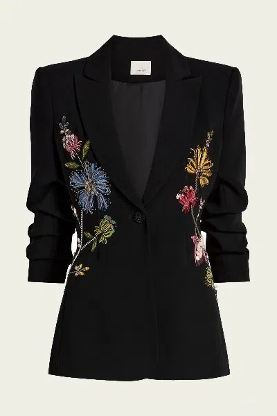 Cinq À Sept Floral Mixed Media Scrunched Cheyenne Blazer In Black Multi