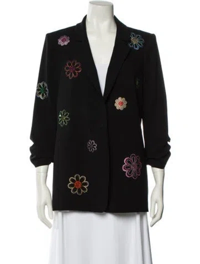 Pre-owned Cinq À Sept Floral Print Blazer In Black