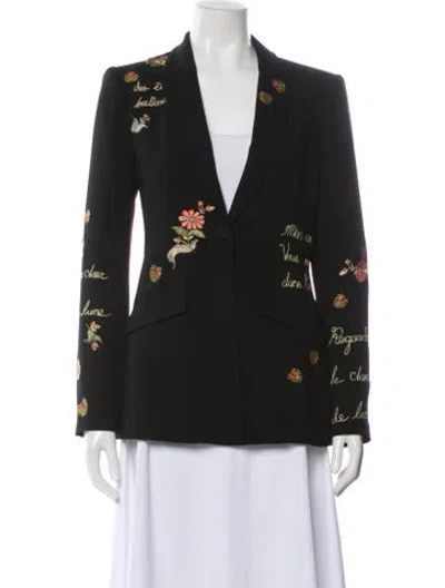 Pre-owned Cinq À Sept Floral Print Blazer In Black
