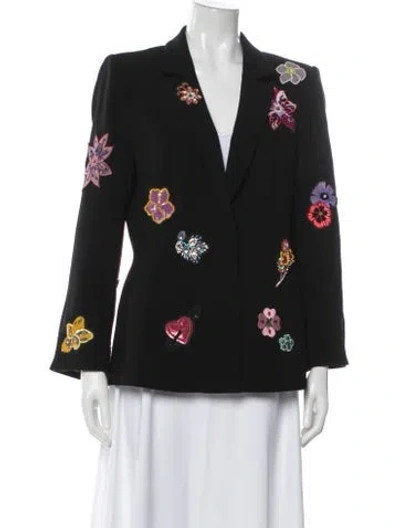 Pre-owned Cinq À Sept Floral Print Blazer In Black