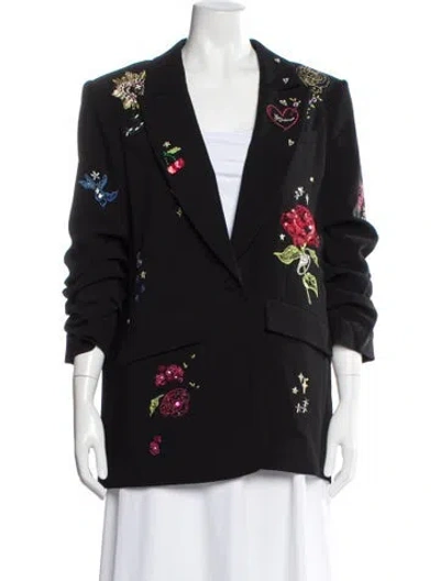 Pre-owned Cinq À Sept Floral Print Blazer In Black