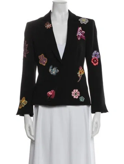 Pre-owned Cinq À Sept Floral Print Blazer In Black
