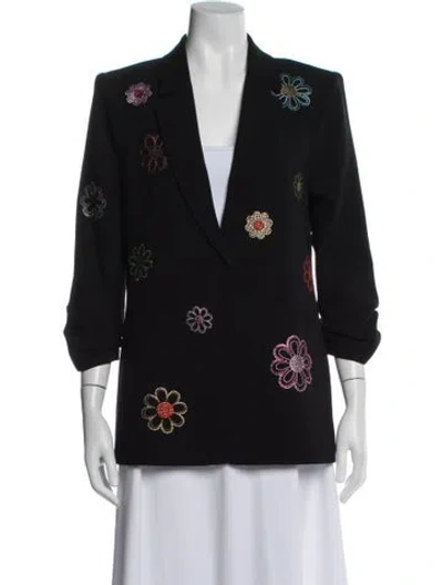 Pre-owned Cinq À Sept Floral Print Blazer In Black