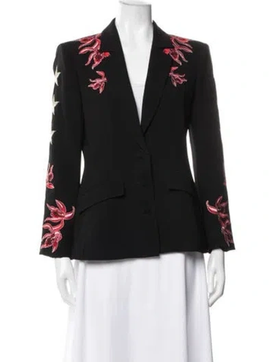 Pre-owned Cinq À Sept Floral Print Blazer In Black