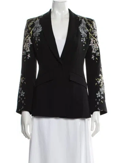 Pre-owned Cinq À Sept Floral Print Blazer In Black