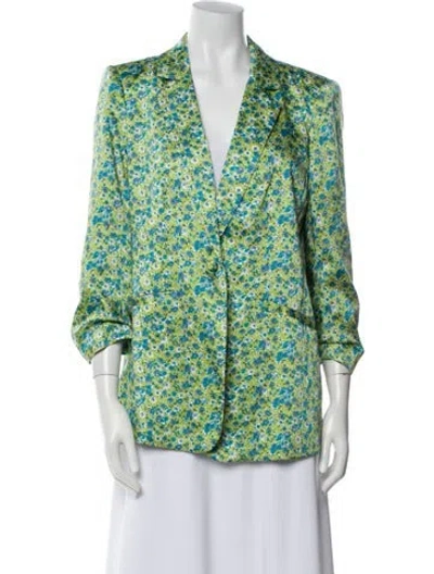 Pre-owned Cinq À Sept Floral Print Blazer In Green