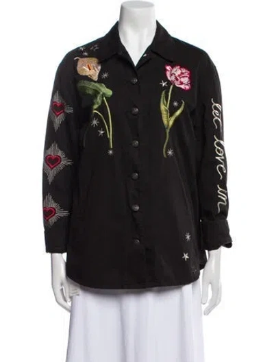 Pre-owned Cinq À Sept Floral Print Bomber Jacket In Black