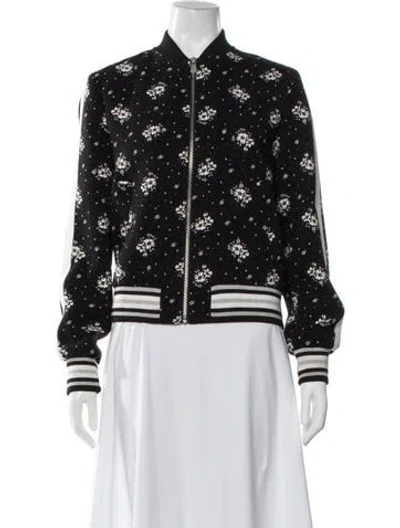 Pre-owned Cinq À Sept Floral Print Bomber Jacket In Black