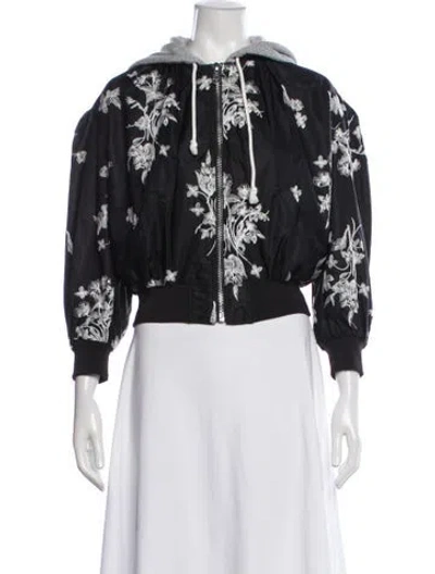 Pre-owned Cinq À Sept Floral Print Bomber Jacket In Black