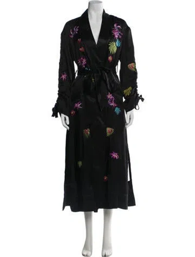 Pre-owned Cinq À Sept Floral Print Coat In Black