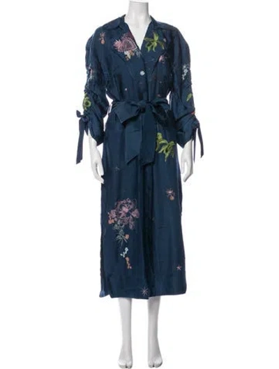 Pre-owned Cinq À Sept Floral Print Coat In Blue
