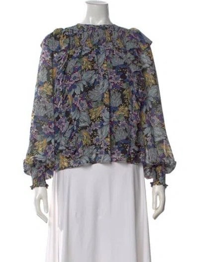 Pre-owned Cinq À Sept Floral Print Crew Neck Blouse In Multi