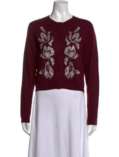 Pre-owned Cinq À Sept Floral Print Crew Neck Button-up Top W/ Tags In Burgundy