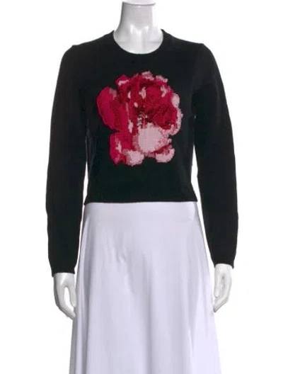 Pre-owned Cinq À Sept Floral Print Crew Neck Sweater In Black