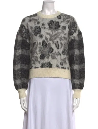 Pre-owned Cinq À Sept Floral Print Crew Neck Sweater In Gray