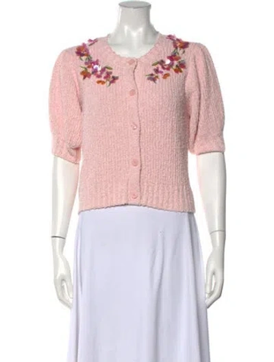Pre-owned Cinq À Sept Floral Print Crew Neck Sweater In Pink